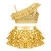 YiZYiF Kids Girls Metallic Crop Top with Skirt Sequined 2 Piece Dance Outfit Set Jazz Latin Ballroom Performance Costume Gold A 6 Years view 2