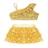 YiZYiF Kids Girls Metallic Crop Top with Skirt Sequined 2 Piece Dance Outfit Set Jazz Latin Ballroom Performance Costume Gold A 6 Years view 3