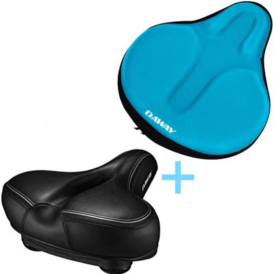 DAWAY C30i Comfortable Large Bike Saddle and C6 Blue Soft Gel Foam Padded Large Bicycle Seat Cover for Men Women, Universal Fit for Outdoor Indoor Exercise Bikes