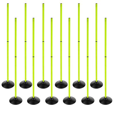 ASENVER Fluorescent Green Soccer Agility Poles Set Detachable Sports Trainning Speed Pole Slalom Poles with Rubber Base Sport Traning Equipment (Pack of 12, 4.9 FT)