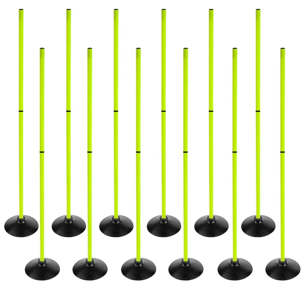 ASENVER Fluorescent Green Soccer Agility Poles Set Detachable Sports Trainning Speed Pole Slalom Poles with Rubber Base Sport Traning Equipment (Pack of 12, 4.9 FT)