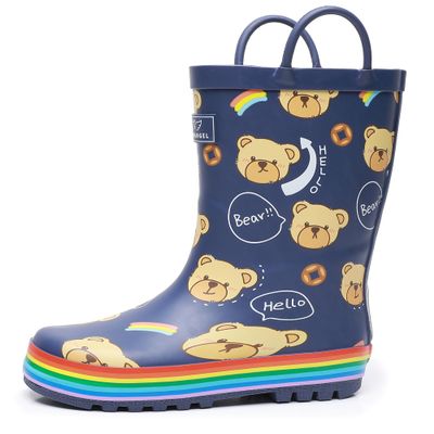 RAINANGEL Toddler Rain Boots With Easy-On Handles, Waterproof Rubber for Girls and Boys, Fun Printed & Colors Unisex-Child Outdoor Boots, Size 2