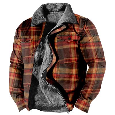ZYXTIM Men's Winter Thick Fleece Lined Warm Plaid Flannel Shirt Jackets Casual Button Down 3 Pockets Sherpa Coats