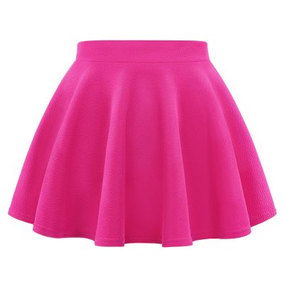Auranso Girls Mini Skirt Stretch Waist Casual Flared Plain Pleated Skater Skirt Rose Red 7-8 Years