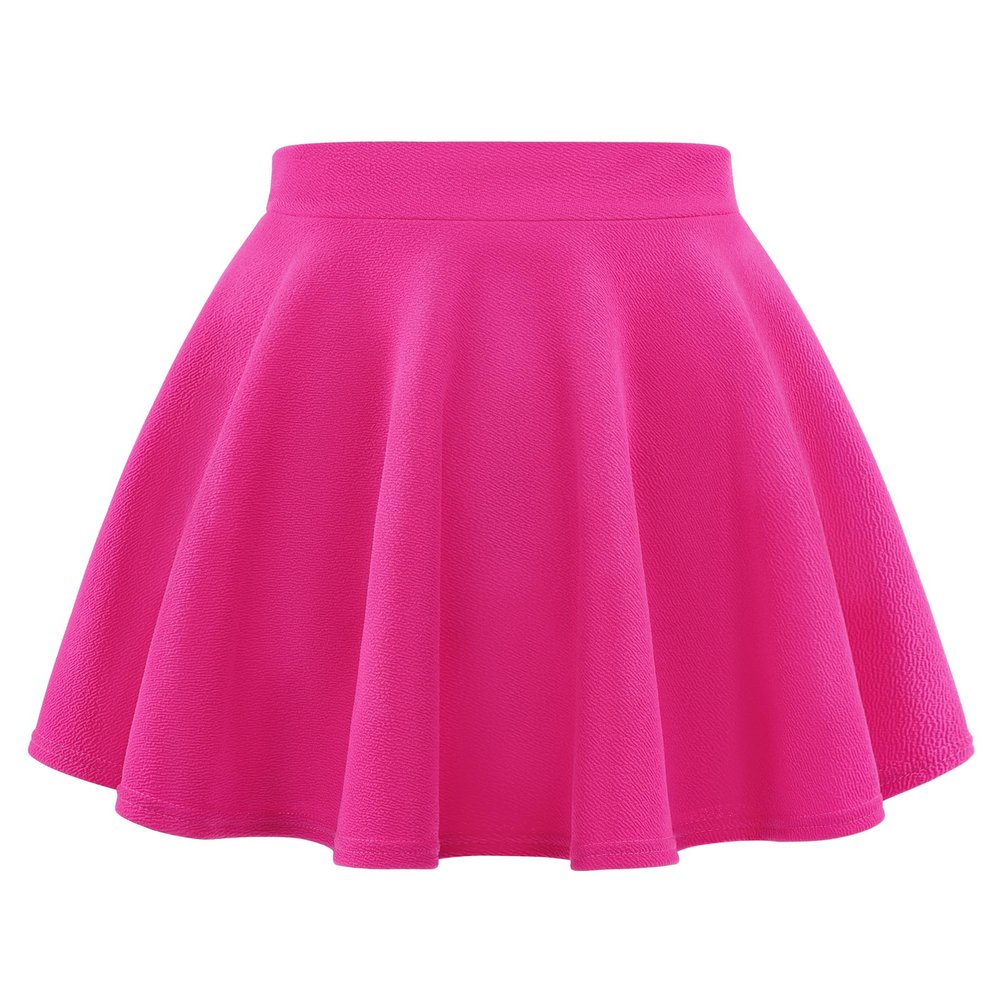 Auranso Girls Mini Skirt Stretch Waist Casual Flared Plain Pleated Skater Skirt Rose Red 7-8 Years