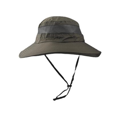 elwow Men's Outdoor Sun Hat Wide Brim Fishing Hat Mesh Bucket Hat Boonie Hat Camping Hiking Hat with Rope (Army Green)