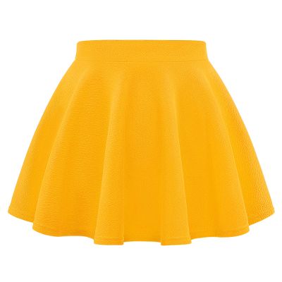 Auranso Girls Mini Skirt Stretch Waist Casual Flared Plain Pleated Skater Skirt Yellow 10-11 Years