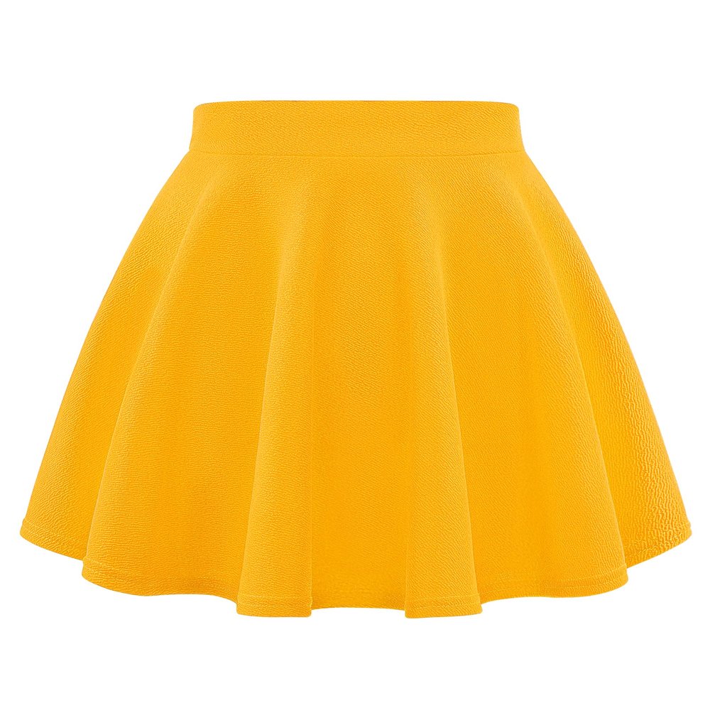 Auranso Girls Mini Skirt Stretch Waist Casual Flared Plain Pleated Skater Skirt Yellow 10-11 Years