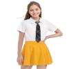Auranso Girls Mini Skirt Stretch Waist Casual Flared Plain Pleated Skater Skirt Yellow 10-11 Years view 2