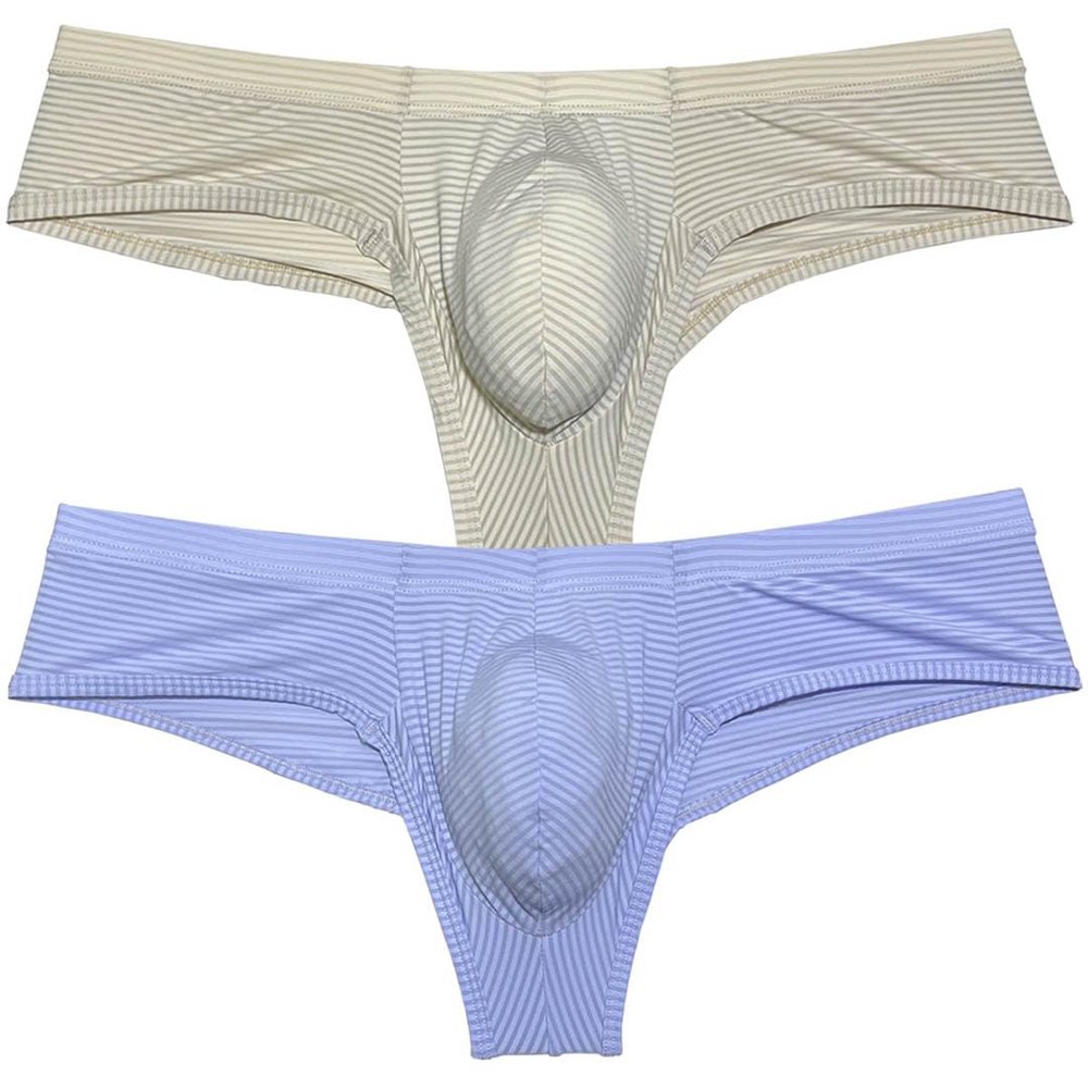 Jaxu Men Ice Silk Brazilian Bikini Underwear Enhance Pouch Mini Boxer Briefs Hight-Cut Underpants Hipster Boylegs 2-Pair(FQ) L