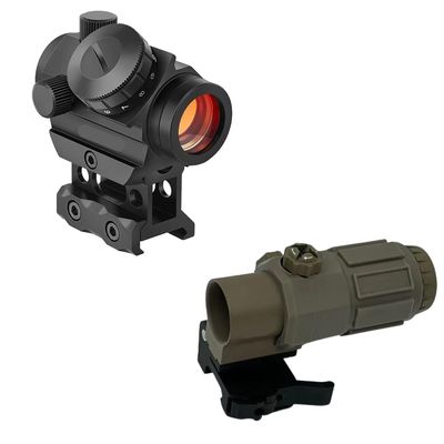 GOTICAL Finger Sight Set, Fixed Backup Front and Rear Sight BUIS Set, Fit Picatinny Rail and Weaver (Combo - Dot Sight + 4X Magnifier DE)