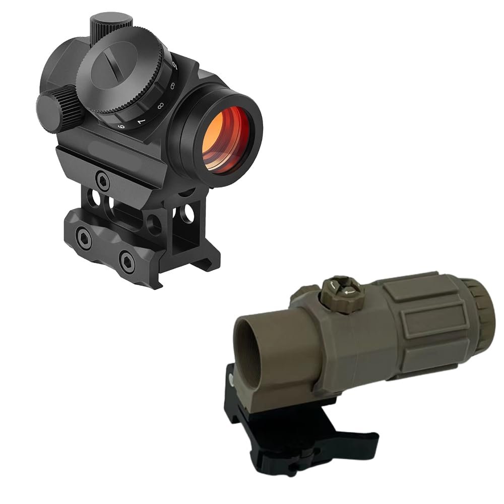 GOTICAL Finger Sight Set, Fixed Backup Front and Rear Sight BUIS Set, Fit Picatinny Rail and Weaver (Combo - Dot Sight + 4X Magnifier DE)