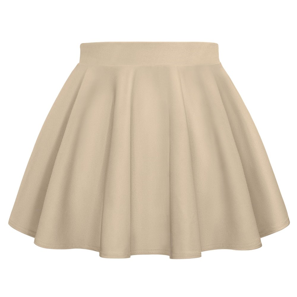 Auranso Girls Mini Skirt Stretch Waist Casual Flared Plain Pleated Skater Skirt Khaki 10-11 Years