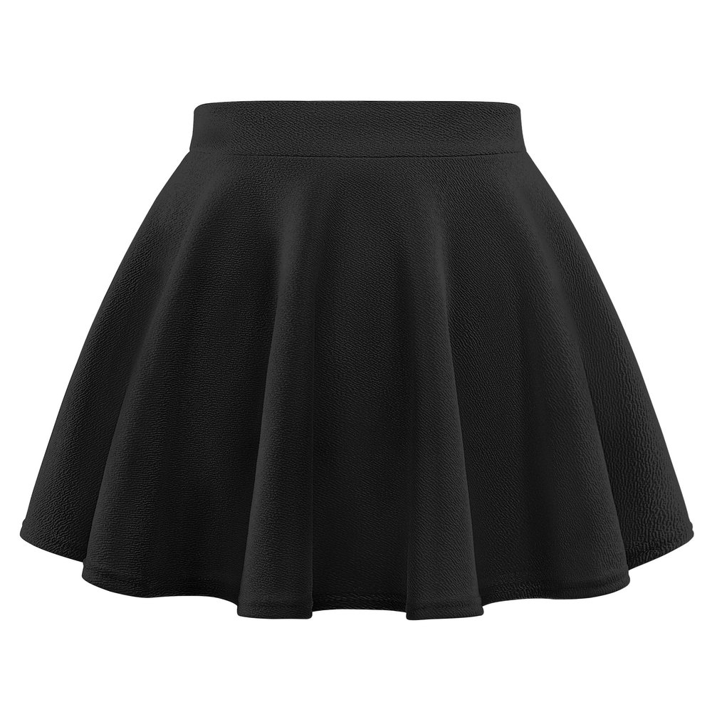 Auranso Girls Mini Skirt Stretch Waist Casual Flared Plain Pleated Skater Skirt Black 7-8 Years