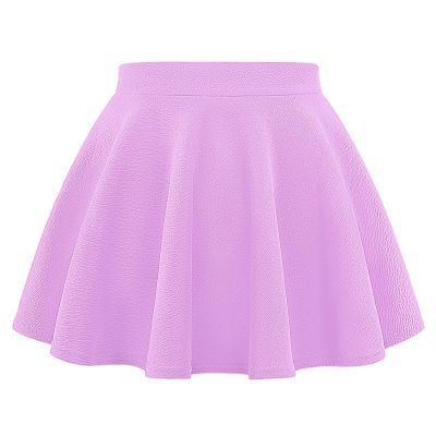 Auranso Girls Mini Skirt Stretch Waist Casual Flared Plain Pleated Skater Skirt Light Purple 10-11 Years