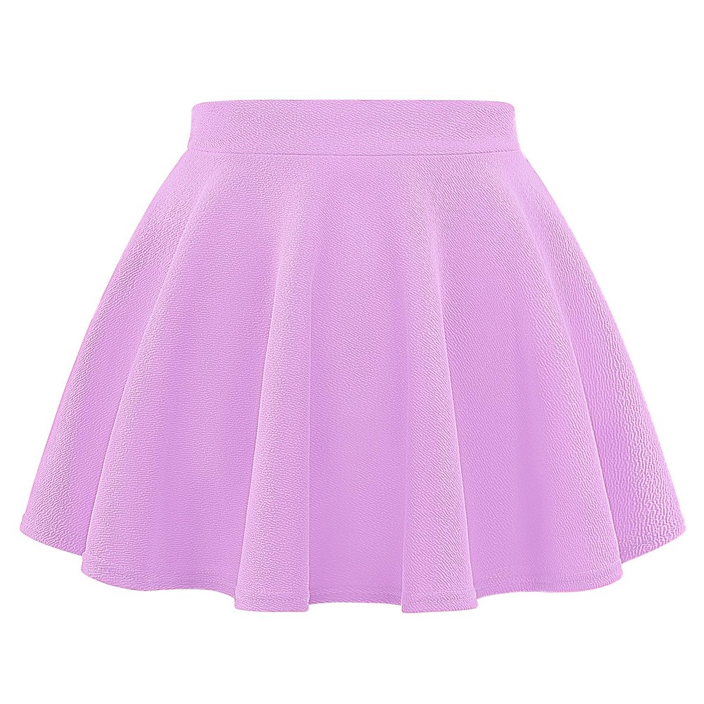 Auranso Girls Mini Skirt Stretch Waist Casual Flared Plain Pleated Skater Skirt Light Purple 10-11 Years