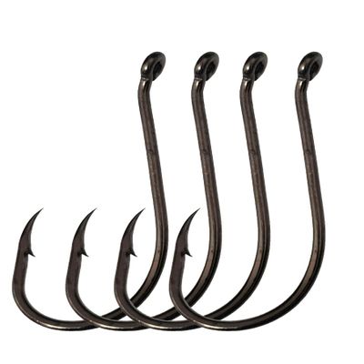 Laxygo 50-100pcs Octopus Beak Offset Fishing Hooks Froged Sport Circle Hooks Sharp High Carbon Steel Fishing Hook-8 Sizes (5/0-50pcs, Black)