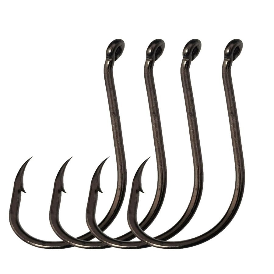 Laxygo 50-100pcs Octopus Beak Offset Fishing Hooks Froged Sport Circle Hooks Sharp High Carbon Steel Fishing Hook-8 Sizes (5/0-50pcs, Black)