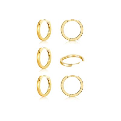 3 Pairs Gold Hoop Earrings 14K Gold Plated Small Hoops Cartilage Huggie Earrings for Women Men (6MM)