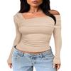 Darong Women's Ruched Long Sleeve One Shoulder Slim Fitted Tee Top T Shirt 9033 Apricot S view 1