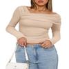 Darong Women's Ruched Long Sleeve One Shoulder Slim Fitted Tee Top T Shirt 9033 Apricot S view 3