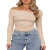 Darong Women's Ruched Long Sleeve One Shoulder Slim Fitted Tee Top T Shirt 9033 Apricot S view 4