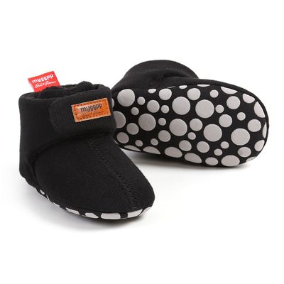 Ohwawadi Baby Booties Infant Baby Boys Girls Slippers Warm Dress Shoes Soft Newborn Crib Sock Shoes Black 0-6 Months