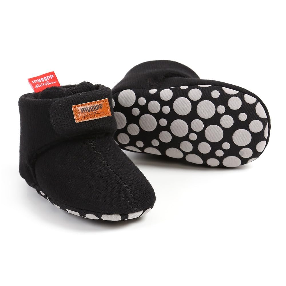 Ohwawadi Baby Booties Infant Baby Boys Girls Slippers Warm Dress Shoes Soft Newborn Crib Sock Shoes Black 0-6 Months