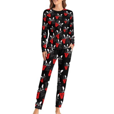 Boston Terriers Classic Pajamas for Women Set Long Sleeve Fit Loungewear Pjs Two Piece with Pockets XL