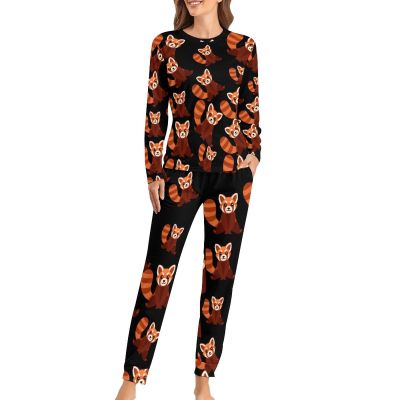 Cute Red Panda Classic Pajamas for Women Set Long Sleeve Fit Loungewear Pjs Two Piece with Pockets XL