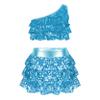 Lorilida Girls Shiny Metallic Latin Jazz Ballet Dance Dress Kids Crop Top with Tassel Skirt Outfits Performance Costume Sky Blue 4 Years view 1