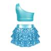 Lorilida Girls Shiny Metallic Latin Jazz Ballet Dance Dress Kids Crop Top with Tassel Skirt Outfits Performance Costume Sky Blue 4 Years view 2