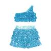 Lorilida Girls Shiny Metallic Latin Jazz Ballet Dance Dress Kids Crop Top with Tassel Skirt Outfits Performance Costume Sky Blue 4 Years view 3