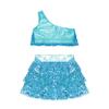 Lorilida Girls Shiny Metallic Latin Jazz Ballet Dance Dress Kids Crop Top with Tassel Skirt Outfits Performance Costume Sky Blue 4 Years view 4