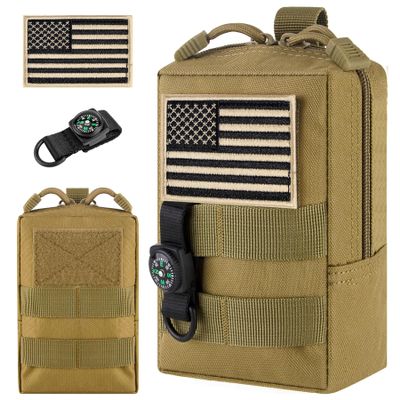 bvya Tactical Molle Pouch Multi-Purpose Compact Waist Pack Water-Resistant Small Utility EDC Pouch with Flag Patch for Molle Backpack, Mini Compass Included