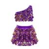 FEESHOW Girls Kids 2pcs Shiny Metallic Crop Top with Skirt Set Latin Ballet Dance Jazz Hip Hop Performance Costumes Purple 16 Years view 1