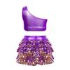 FEESHOW Girls Kids 2pcs Shiny Metallic Crop Top with Skirt Set Latin Ballet Dance Jazz Hip Hop Performance Costumes Purple 16 Years view 2