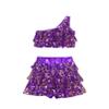 FEESHOW Girls Kids 2pcs Shiny Metallic Crop Top with Skirt Set Latin Ballet Dance Jazz Hip Hop Performance Costumes Purple 16 Years view 3