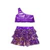 FEESHOW Girls Kids 2pcs Shiny Metallic Crop Top with Skirt Set Latin Ballet Dance Jazz Hip Hop Performance Costumes Purple 16 Years view 4