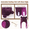 Bear Baby Winter Hat Toddler Earflap Beanie Unisex Infant Snow Cap Warm Fleece Kids Trapper Hats for Girls Boys 0-36M(Dark Purple,M) view 4