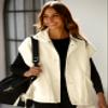 VATEAMI Women Oversized Fleece Vest Trendy Sleeveless Button Down Fuzzy Sherpa Jacket Winter Warm Outerwear Vest with Pockets (Beige-M) view 2