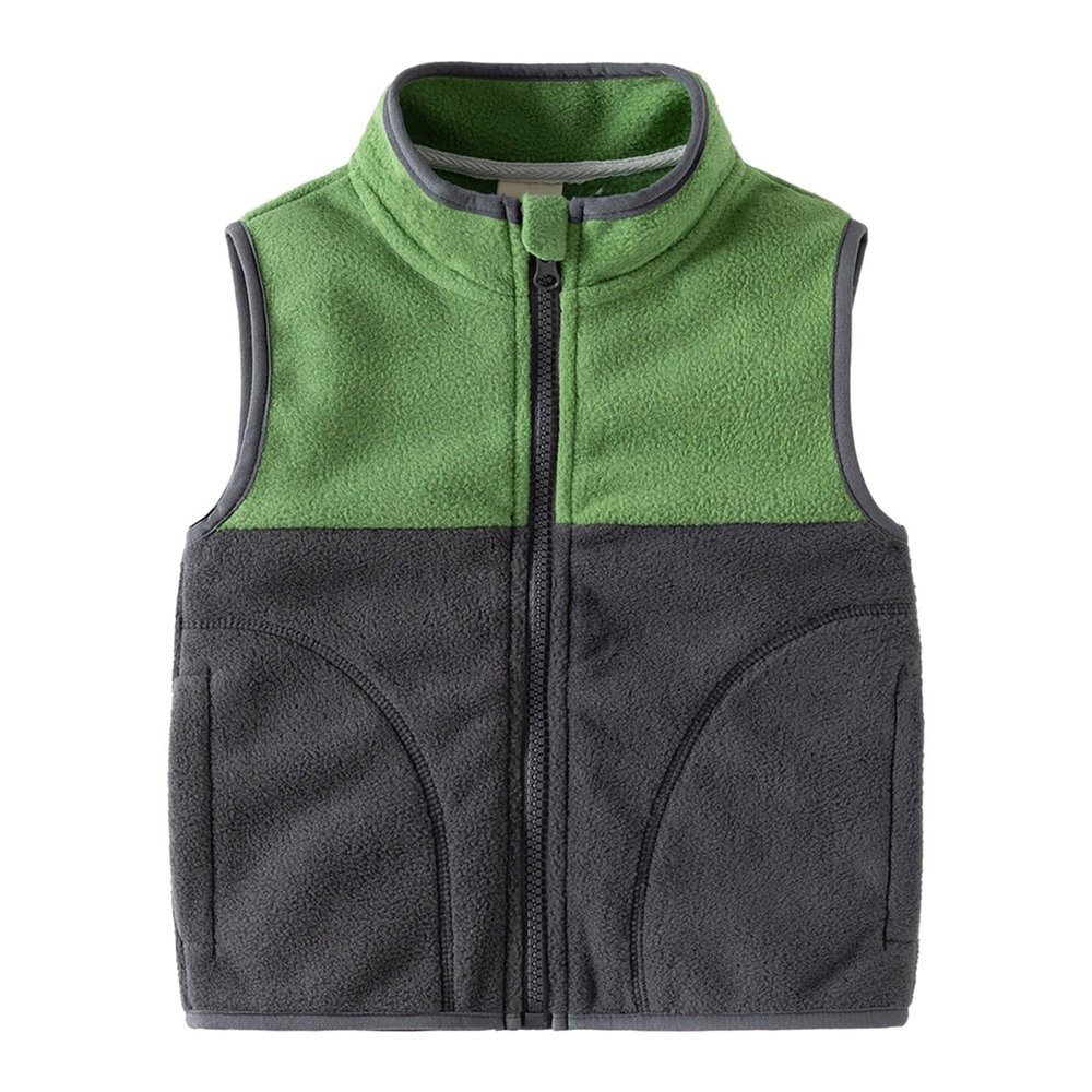 2023 New Toddler Boy's Stand Up Collar Colorblocked Zipper Vest Jacket With Pockets Boys Trendy Daily (Green, 4-5 Years)