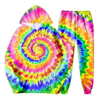 Womens Tie-Dye Sweatshirt Set,2 Piece Sport Outfits Fall Jogging Sport Sweatsuit Casual Long Sleeve Tracksuit WomenS Clothes Sweater Jacket For Women Womens Fall Tops,(Yellow,XL)