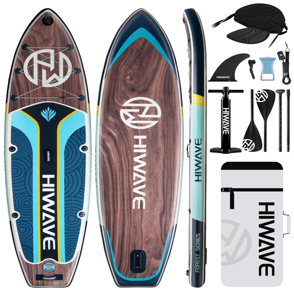 Hiwave Inflatable Stand Up Paddle Board 11*34*6 Sup Board, 350lbs Capicity, Pet Friendly Paddle Board for Ocean&Lake, w/Kayak Seat, 4pc Kayak Loating Paddle