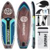 Hiwave Inflatable Stand Up Paddle Board 11*34*6 Sup Board, 350lbs Capicity, Pet Friendly Paddle Board for Ocean&Lake, w/Kayak Seat, 4pc Kayak Loating Paddle