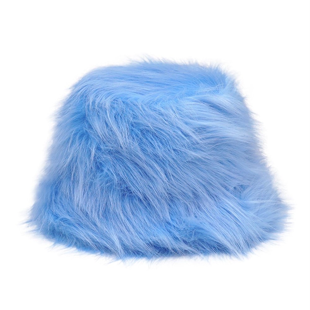 Reyox Women Winter Faux Fur Bucket Hat Warm Fuzzy Fisherman Cap Blue