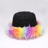 Reyox Women Winter Faux Fur Bucket Hat Warm Fuzzy Fisherman Cap Blue view 3