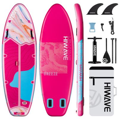 Hiwave Inflatable Stand Up Paddle Board 11*34*6 Sup Board, 420 lbs Capacity Adult&Youth Paddle Board, Pet Friendly for Ocean&Lake, w/Double Action Hand Pump Pink