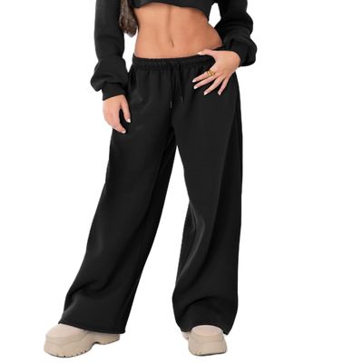 Adoeren Women Wide Leg Sweatpants Elastic High Waist Baggy Athletic Pants Y2k Lounge Pants Running Jogging(A 11 Black,M)