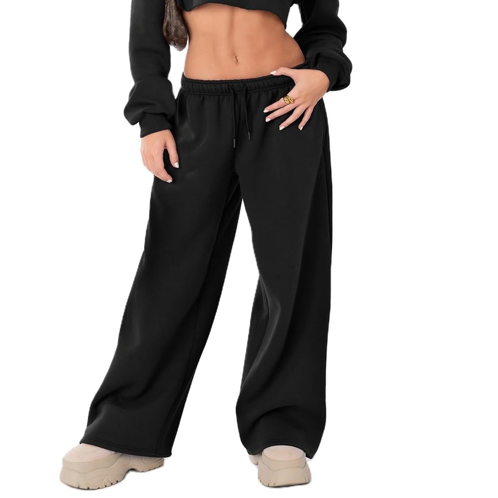 Adoeren Women Wide Leg Sweatpants Elastic High Waist Baggy Athletic Pants Y2k Lounge Pants Running Jogging(A 11 Black,M)